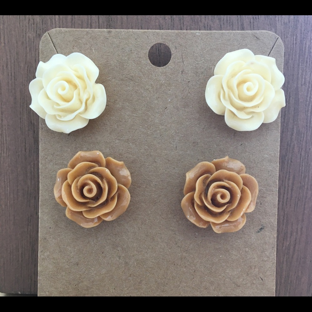 Cappuccino & Cream Resin Rose Stud Earrings